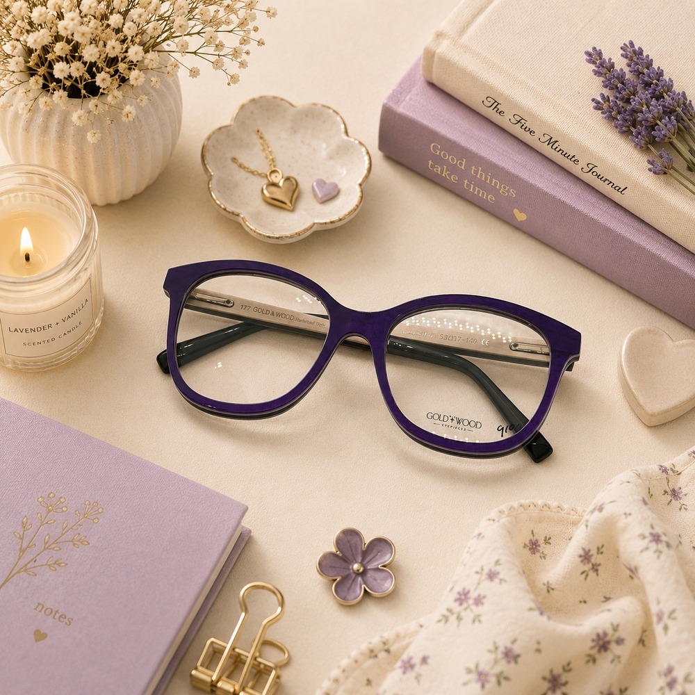 Gold Wood Eyeglasses Purple Frames Designer Glasses Womens Eyewear
